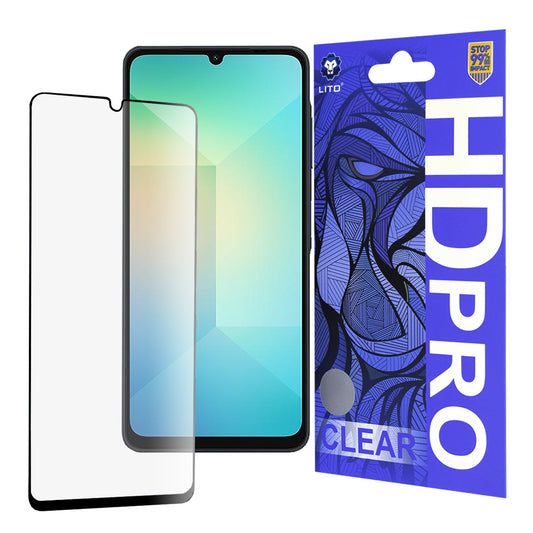 Protector de pantalla Lito HD Pro Clear para Samsung Galaxy A06 A065, vidrio templado, adhesivo completo, negro