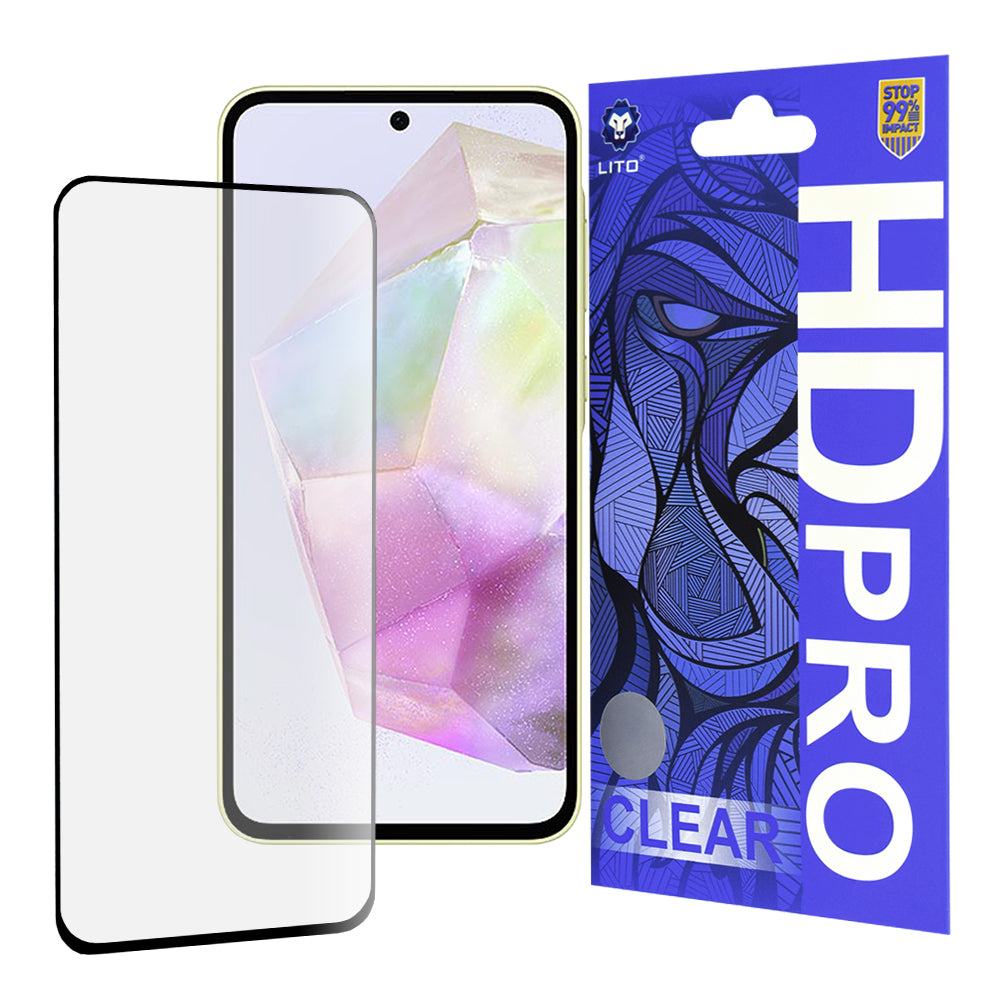 Protector de pantalla Lito HD Pro Clear para Samsung Galaxy A35 5G A356, vidrio templado, adhesivo completo, negro