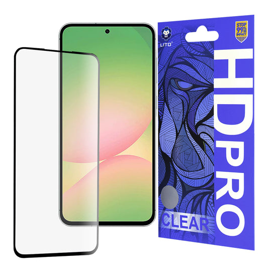 Protector de pantalla Lito HD Pro Clear para Samsung Galaxy A56 A566, vidrio templado, adhesivo completo, negro