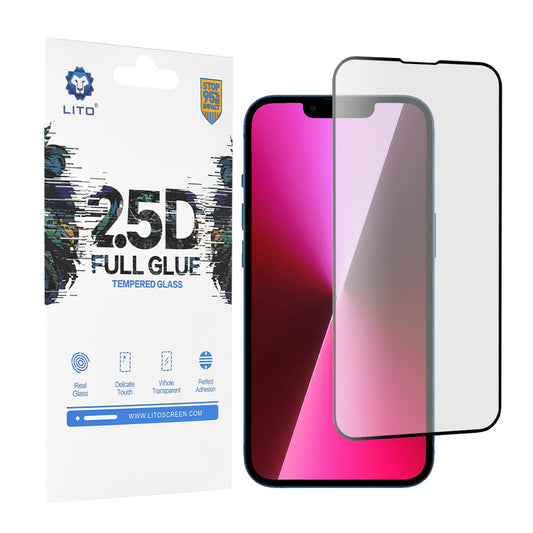 Protector de pantalla Lito para Apple iPhone 14 / 13 Pro / 13, vidrio templado, adhesivo completo, 2.5D, negro