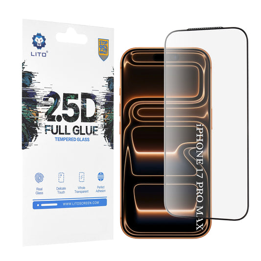 Protector de pantalla Lito para Apple iPhone 17 Pro Max, Cristal Templado, Full Glue, 2.5D, Negro