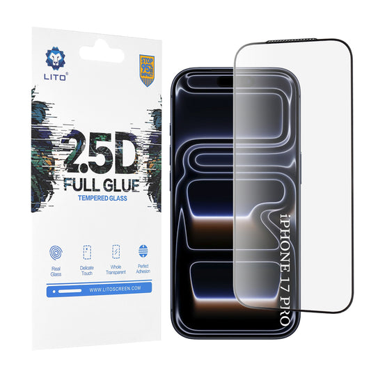 Protector de pantalla Lito para Apple iPhone 17 Pro, Cristal Templado, Full Glue, 2.5D, Negro