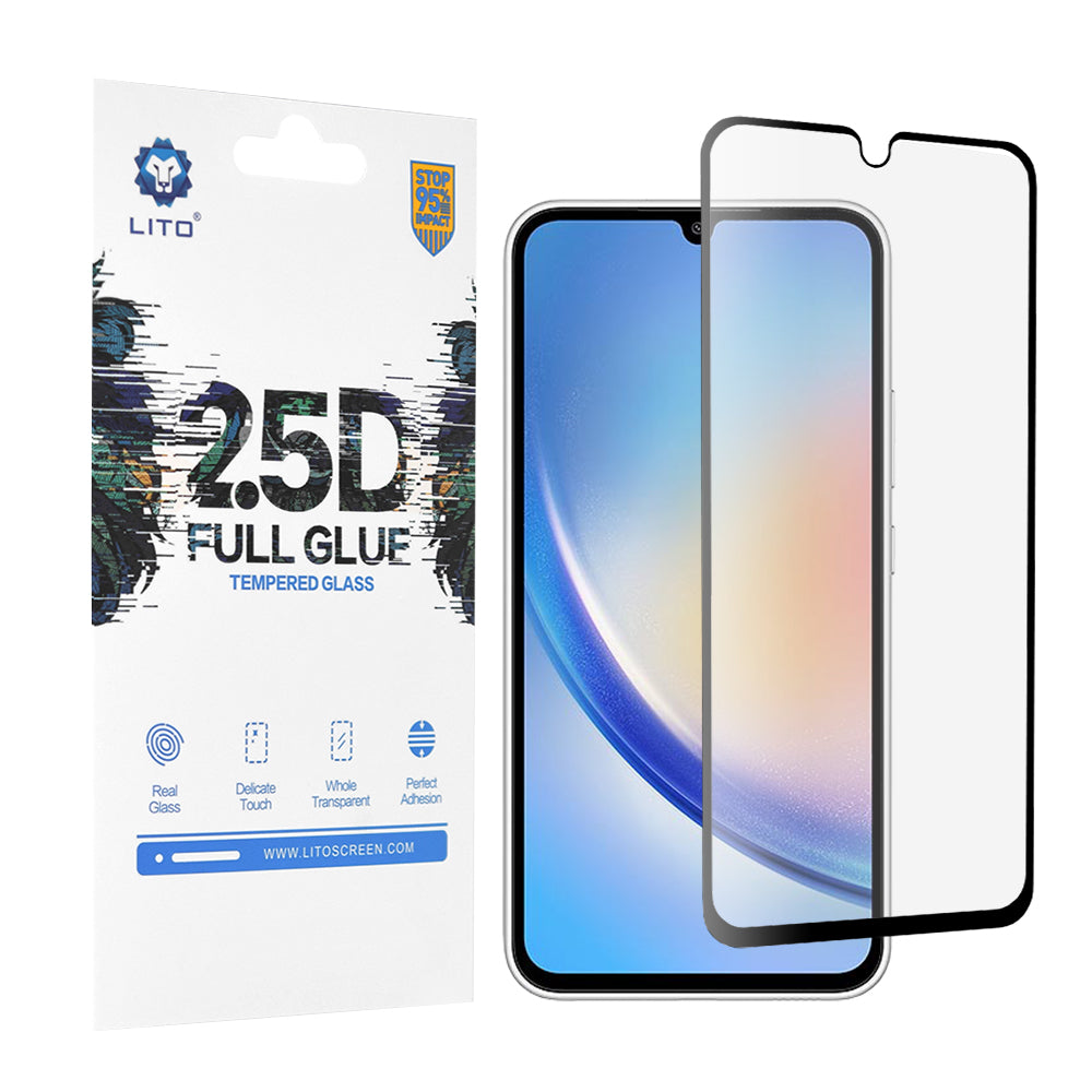 Protector de pantalla Lito para Samsung Galaxy A34 A346, vidrio templado, adhesivo completo, 2.5D, negro