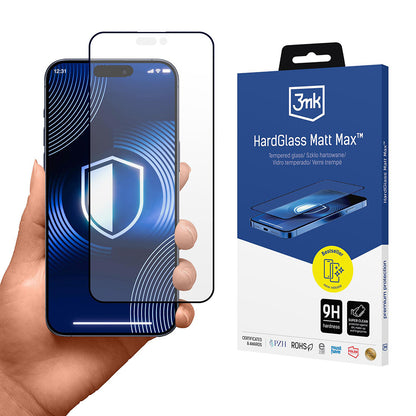 Protector de pantalla Matte 3MK HardGlass Max para Apple iPhone 17 Pro Max, Cristal Templado, Full Glue, Negro