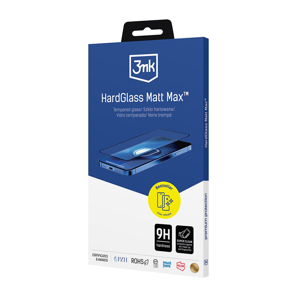 Protector de pantalla Matte 3MK HardGlass Max para Apple iPhone 17 Pro Max, Cristal Templado, Full Glue, Negro