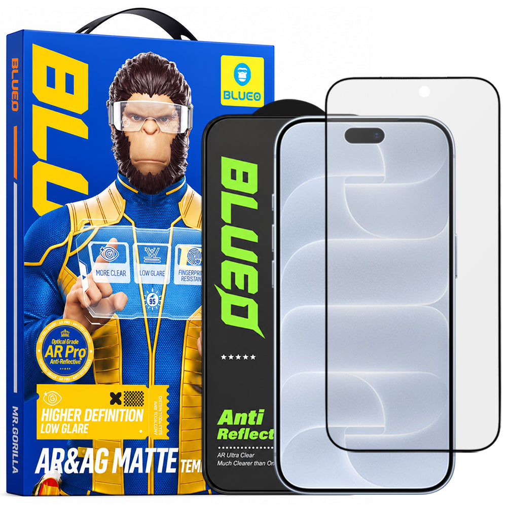 Protector de pantalla Matte Blueo Anti Reflective HD para Apple iPhone 18 Pro, vidrio templado, adhesivo completo, negro