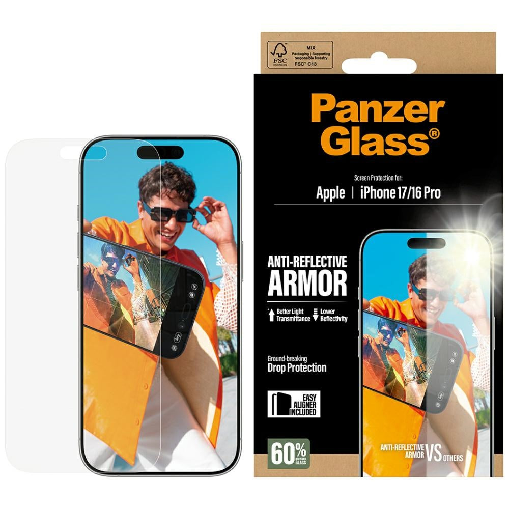 Protector de pantalla mate PanzerGlass Armor EasyAligner para Apple iPhone 17 / 16 Pro, Cristal Templado, Full Glue