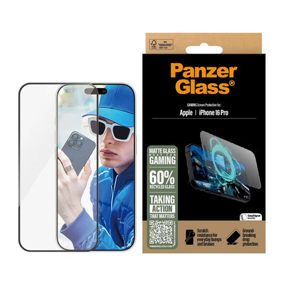 Protector de pantalla mate PanzerGlass Ultra-Wide Fit Gaming para Apple iPhone 16 Pro, Cristal Templado, Full Glue, Negro