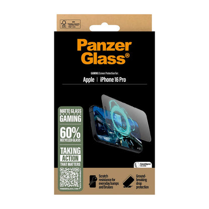 Protector de pantalla mate PanzerGlass Ultra-Wide Fit Gaming para Apple iPhone 16 Pro, Cristal Templado, Full Glue, Negro