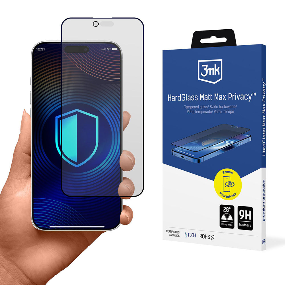 Protector de pantalla Matte Privacy 3MK HardGlass Max para Apple iPhone 17 Air, Cristal Templado, Full Glue