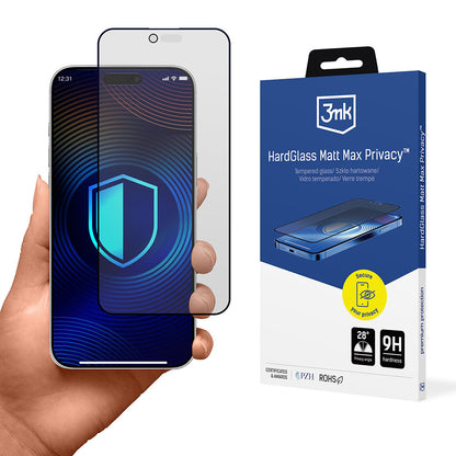 Protector de pantalla Matte Privacy 3MK HardGlass Max para Apple iPhone 17 Air, Cristal Templado, Full Glue