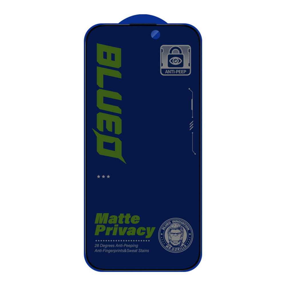 Protector de pantalla mate privacidad Blueo anti-espiado para Apple iPhone 15 Pro Max, vidrio templado, adhesivo completo