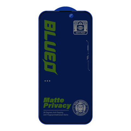 Protector de pantalla mate privacidad Blueo anti-espiado para Apple iPhone 15 Pro Max, vidrio templado, adhesivo completo