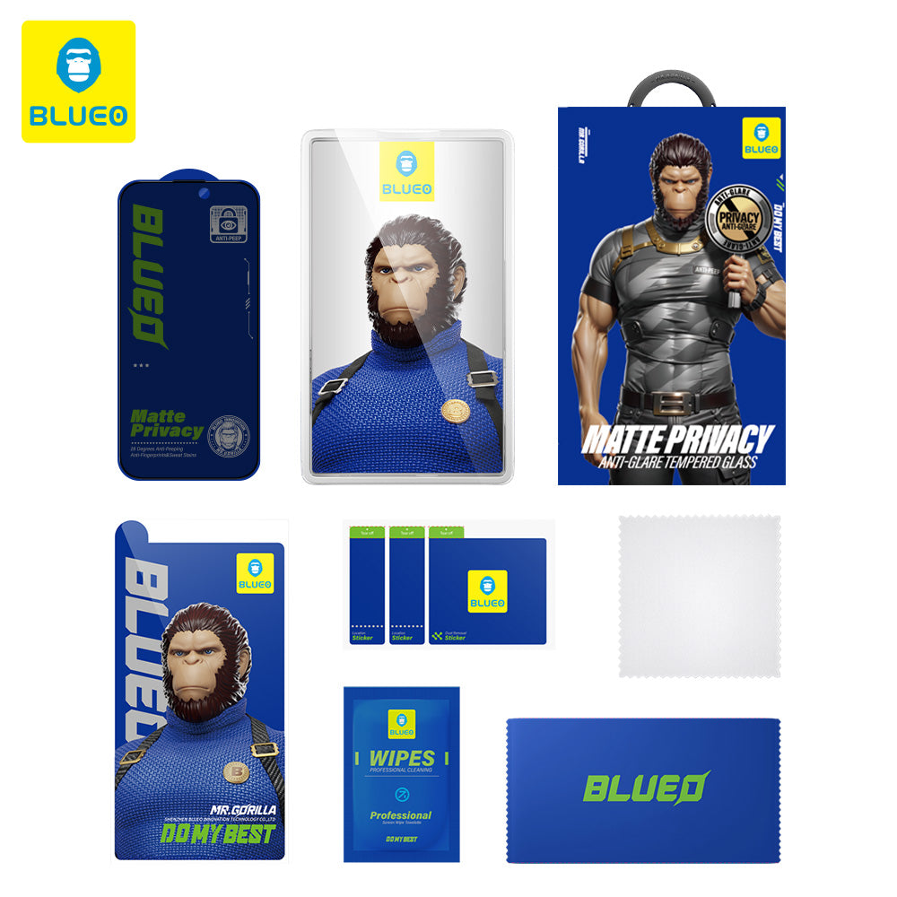Protector de pantalla mate privacidad Blueo anti-espiado para Apple iPhone 15 Pro Max, vidrio templado, adhesivo completo