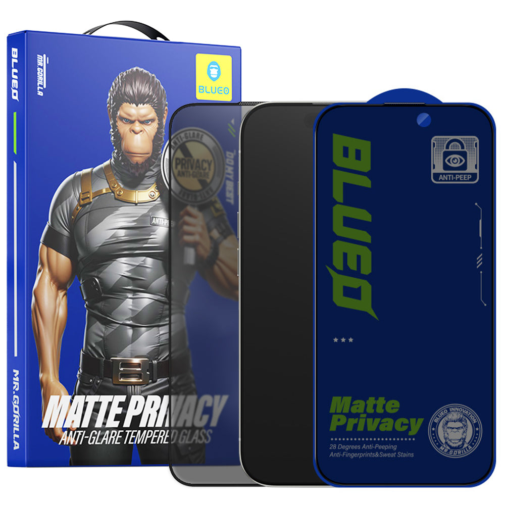 Protector de pantalla mate privacidad Blueo anti-espiado para Apple iPhone 15 Pro, vidrio templado, adhesivo completo