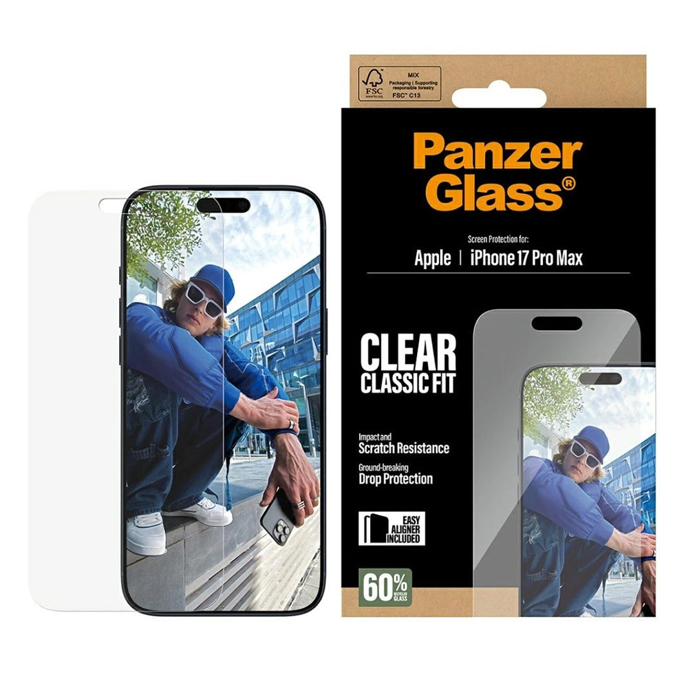 Protector de pantalla PanzerGlass Classic Fit EasyAligner para Apple iPhone 17 Pro Max, Cristal Templado, Full Glue