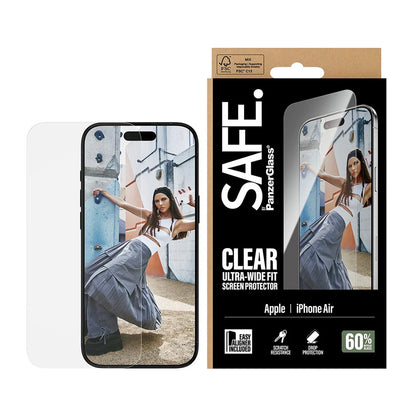 Protector de pantalla PanzerGlass Safe. Ultra-Wide Fit EasyAligner para Apple iPhone 17 Air, Cristal Templado, Full Glue.