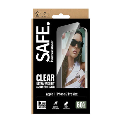 Protector de pantalla PanzerGlass Safe. Ultra-Wide Fit EasyAligner para Apple iPhone 17 Pro Max, Cristal Templado, Full Glue.