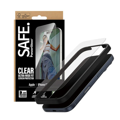 Protector de pantalla PanzerGlass Safe. Ultra-Wide Fit EasyAligner para Apple iPhone 17 Pro, Cristal Templado, Full Glue.