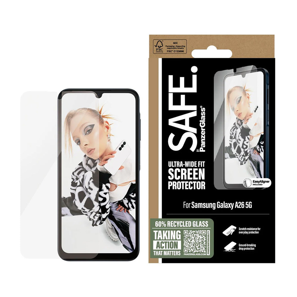 Protector de pantalla PanzerGlass Safe. Ultra-Wide Fit EasyAligner para Samsung Galaxy A26 A266, Cristal Templado, Full Glue
