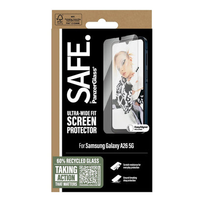 Protector de pantalla PanzerGlass Safe. Ultra-Wide Fit EasyAligner para Samsung Galaxy A26 A266, Cristal Templado, Full Glue
