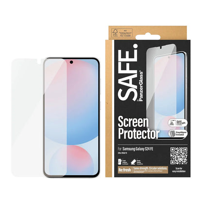 Protector de pantalla PanzerGlass Safe. Ultra-Wide Fit EasyAligner para Samsung Galaxy S24 FE S721, Cristal Templado, Full Glue.