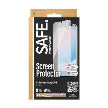 Protector de pantalla PanzerGlass Safe. Ultra-Wide Fit EasyAligner para Samsung Galaxy S24 FE S721, Cristal Templado, Full Glue.