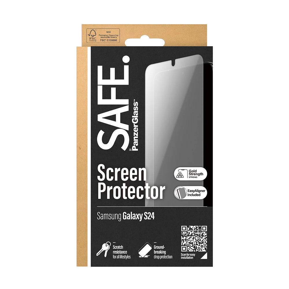 Protector de pantalla PanzerGlass Safe. Ultra-Wide Fit EasyAligner para Samsung Galaxy S24 S921, Cristal Templado, Full Glue.