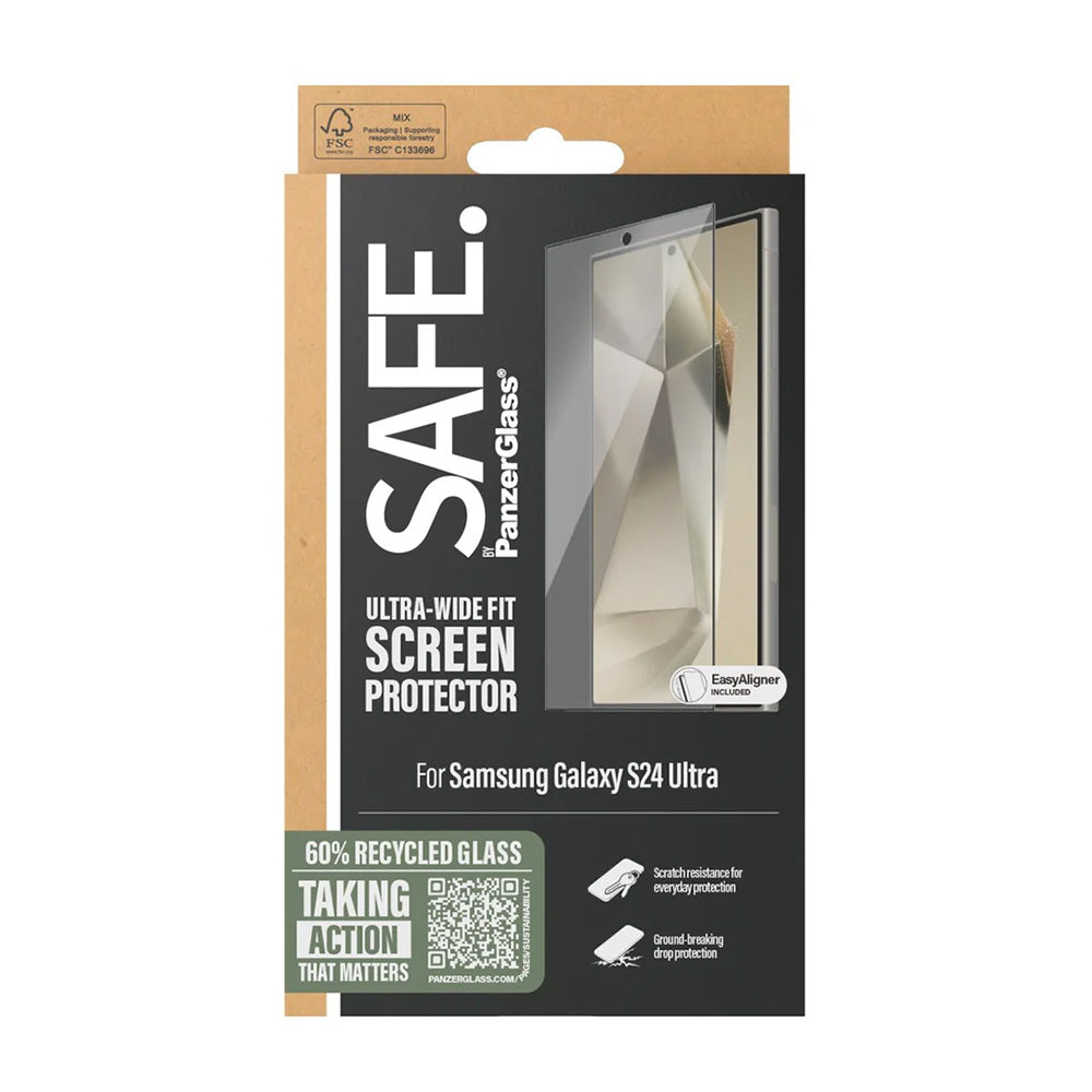 Protector de pantalla PanzerGlass Safe. Ultra-Wide Fit EasyAligner para Samsung Galaxy S24 Ultra S928, Cristal Templado, Full Glue, Negro.