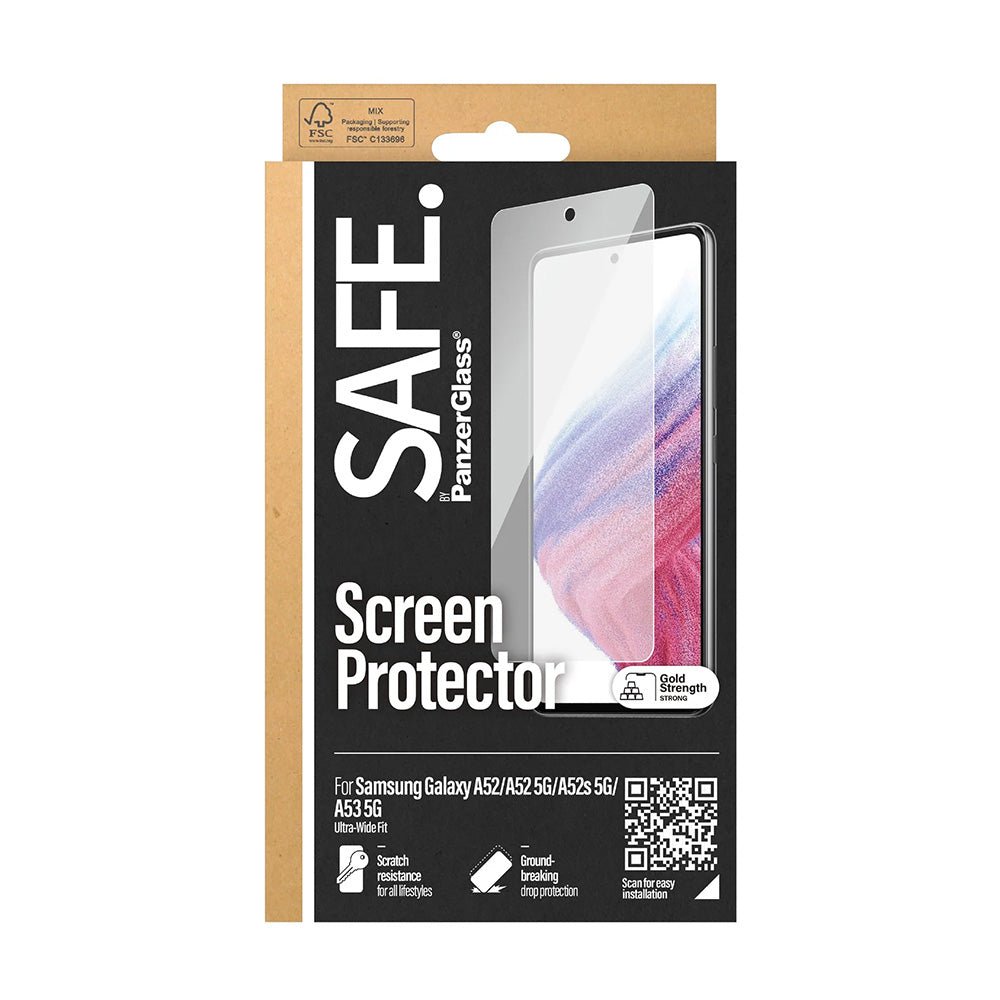 Protector de pantalla PanzerGlass Safe. Ultra-Wide Fit para Samsung Galaxy A53 5G A536 / A52s 5G A528 / A52 5G A526, Cristal Templado, Full Glue.