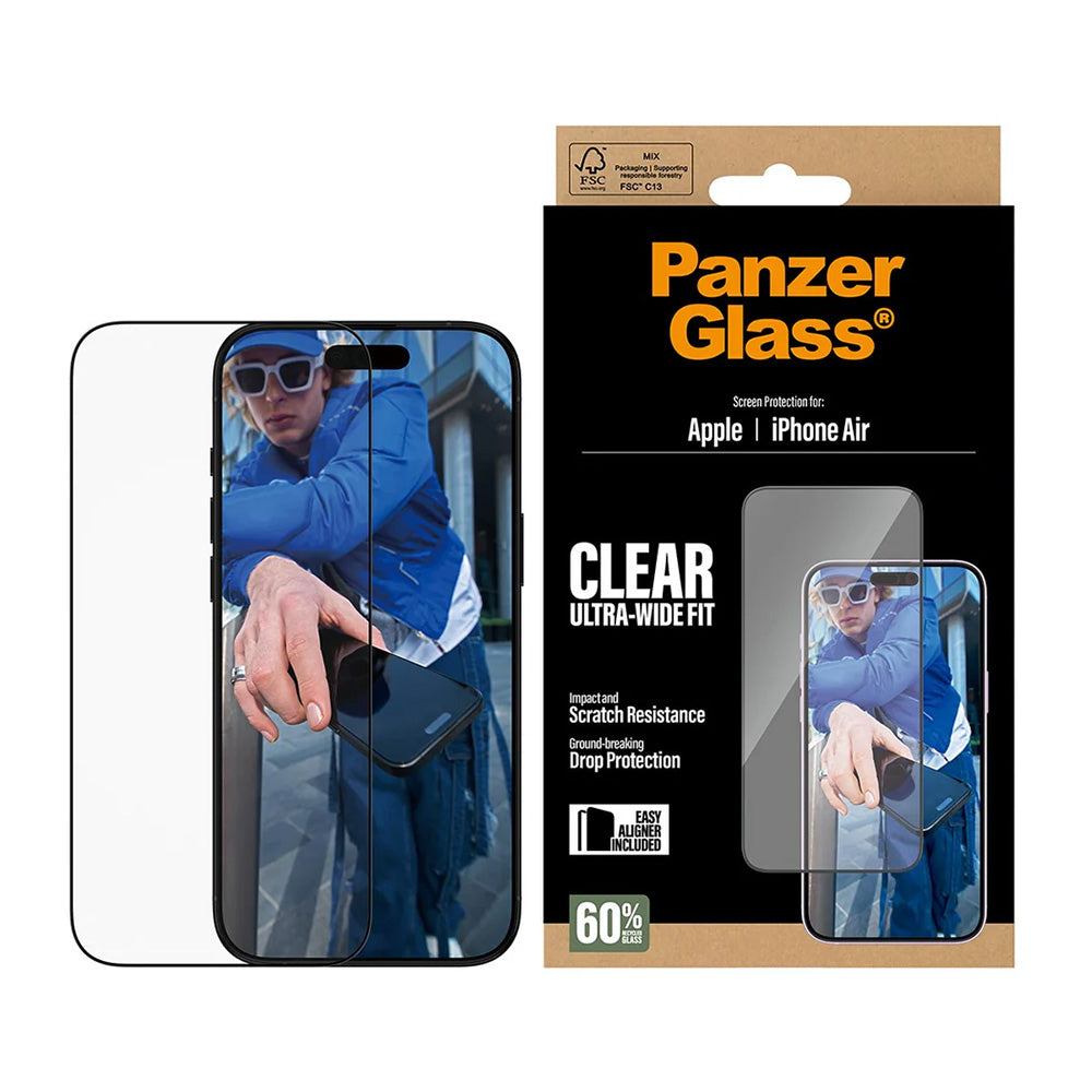 Protector de pantalla PanzerGlass Ultra-Wide Fit EasyAligner para Apple iPhone 17 Air, Cristal Templado, Full Glue, Negro