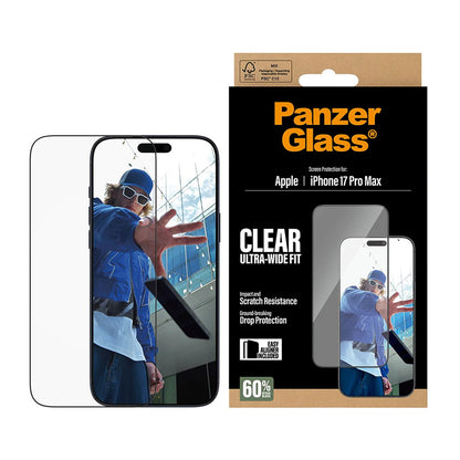 Protector de pantalla PanzerGlass Ultra-Wide Fit EasyAligner para Apple iPhone 17 Pro Max, Cristal Templado, Full Glue, Negro