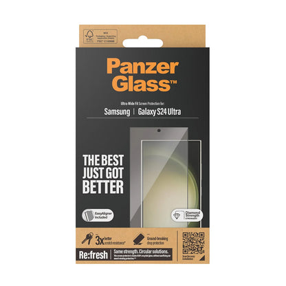 Protector de pantalla PanzerGlass Ultra-Wide Fit EasyAligner para Samsung Galaxy S24 Ultra S928, Cristal Templado, Full Glue, Negro.