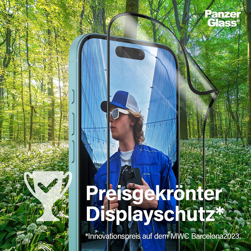 Protector de pantalla PanzerGlass Ultra-Wide Fit EyeCare para Apple iPhone 16 Pro, Cristal Templado, Full Glue, Negro