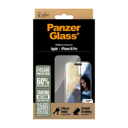 Protector de pantalla PanzerGlass Ultra-Wide Fit EyeCare para Apple iPhone 16 Pro, Cristal Templado, Full Glue, Negro