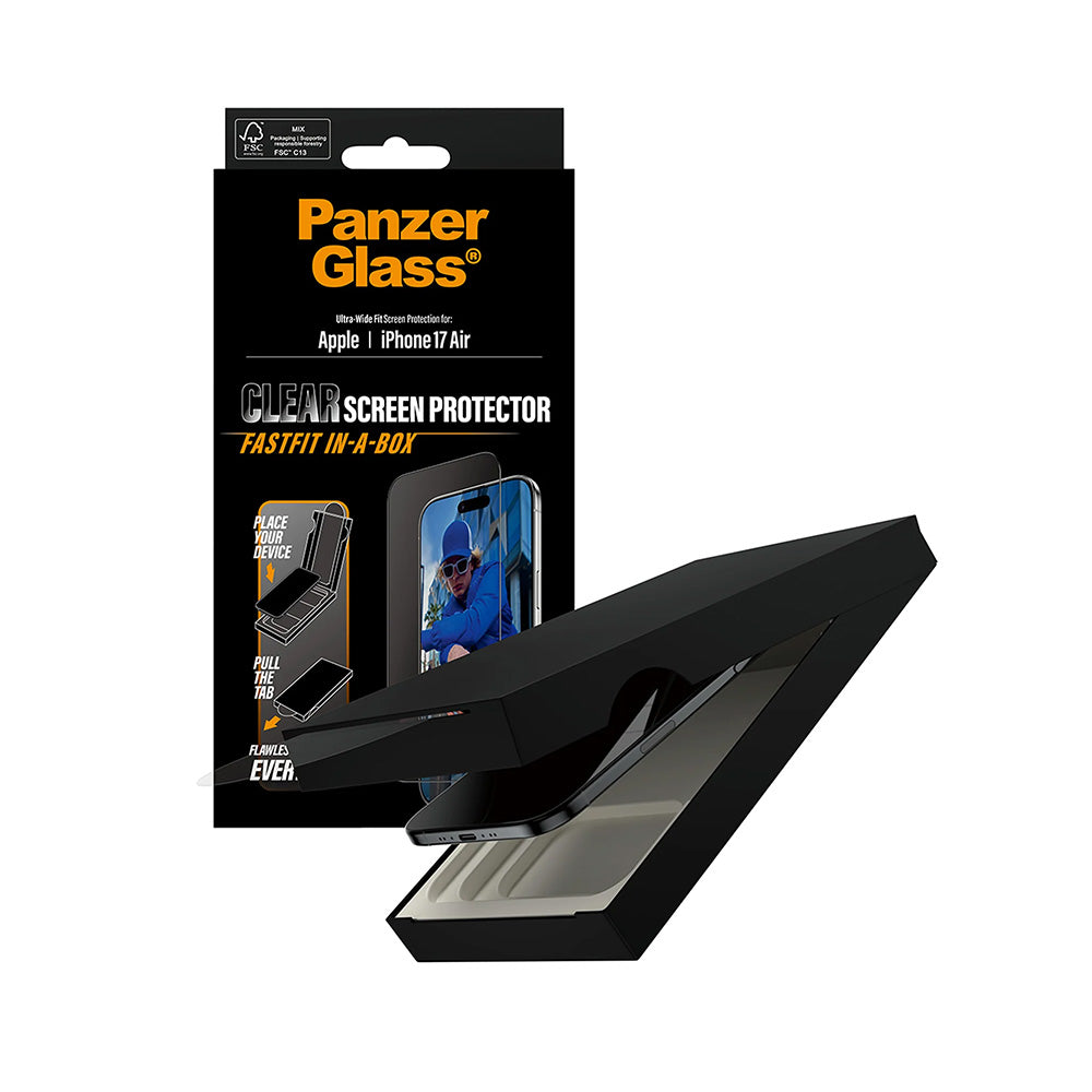 Protector de pantalla PanzerGlass Ultra-Wide Fit Fastfit para Apple iPhone 17 Air, Cristal Templado, Full Glue, Negro