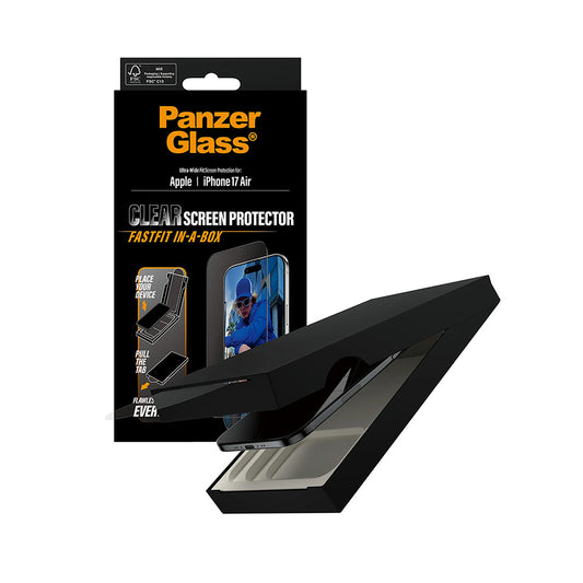 Protector de pantalla PanzerGlass Ultra-Wide Fit Fastfit para Apple iPhone 17 Air, Cristal Templado, Full Glue, Negro