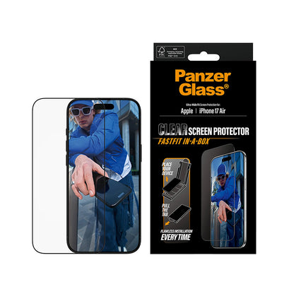 Protector de pantalla PanzerGlass Ultra-Wide Fit Fastfit para Apple iPhone 17 Air, Cristal Templado, Full Glue, Negro