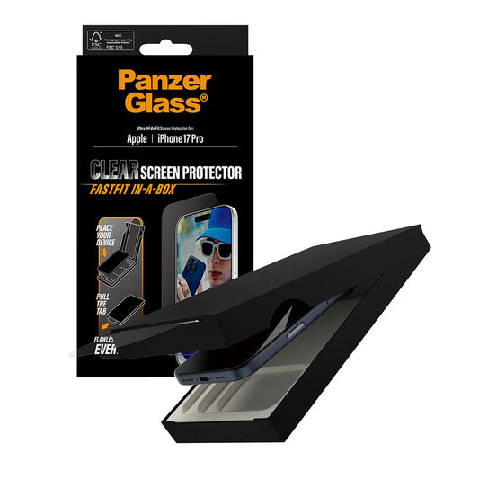 Protector de pantalla PanzerGlass Ultra-Wide Fit Fastfit para Apple iPhone 17 Pro, Cristal Templado, Full Glue, Negro