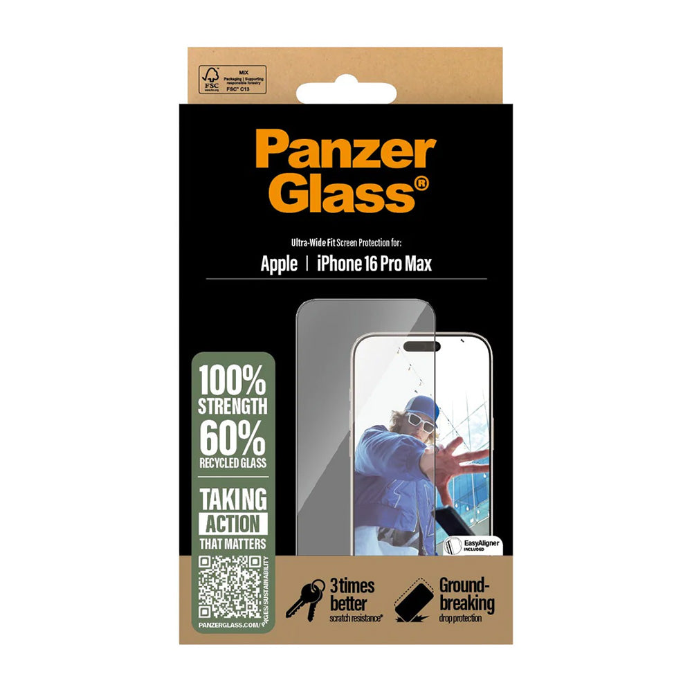 Protector de pantalla PanzerGlass Ultra-Wide Fit para Apple iPhone 16 Pro Max, Cristal Templado, Full Glue, Negro