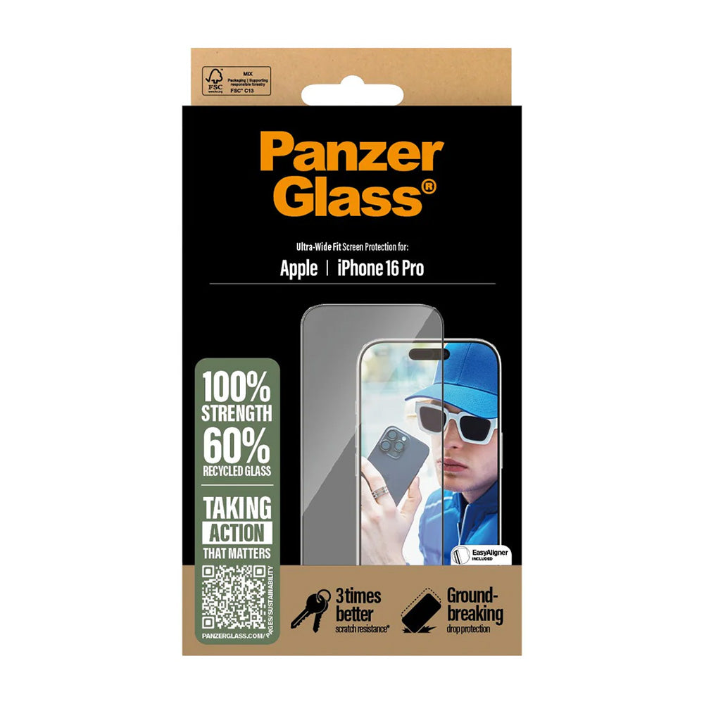 Protector de pantalla PanzerGlass Ultra-Wide Fit para Apple iPhone 16 Pro, Cristal Templado, Full Glue, Negro