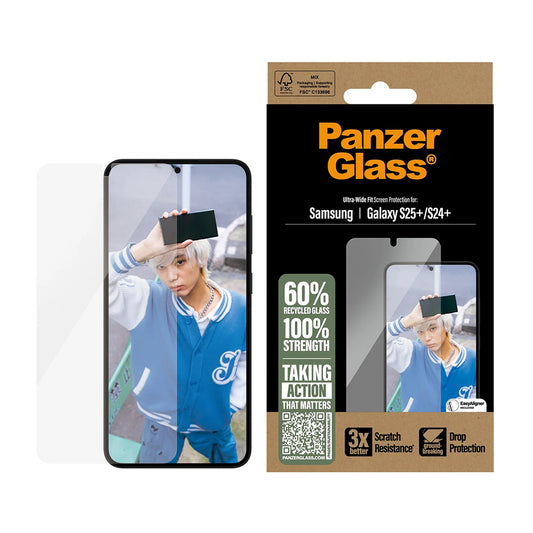 Protector de pantalla PanzerGlass Ultra-Wide Fit para Samsung Galaxy S25+ S936 / S24+ S926, Cristal Templado, Full Glue
