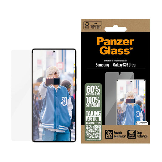 Protector de pantalla PanzerGlass Ultra-Wide Fit para Samsung Galaxy S25 Ultra S938, Cristal Templado, Full Glue