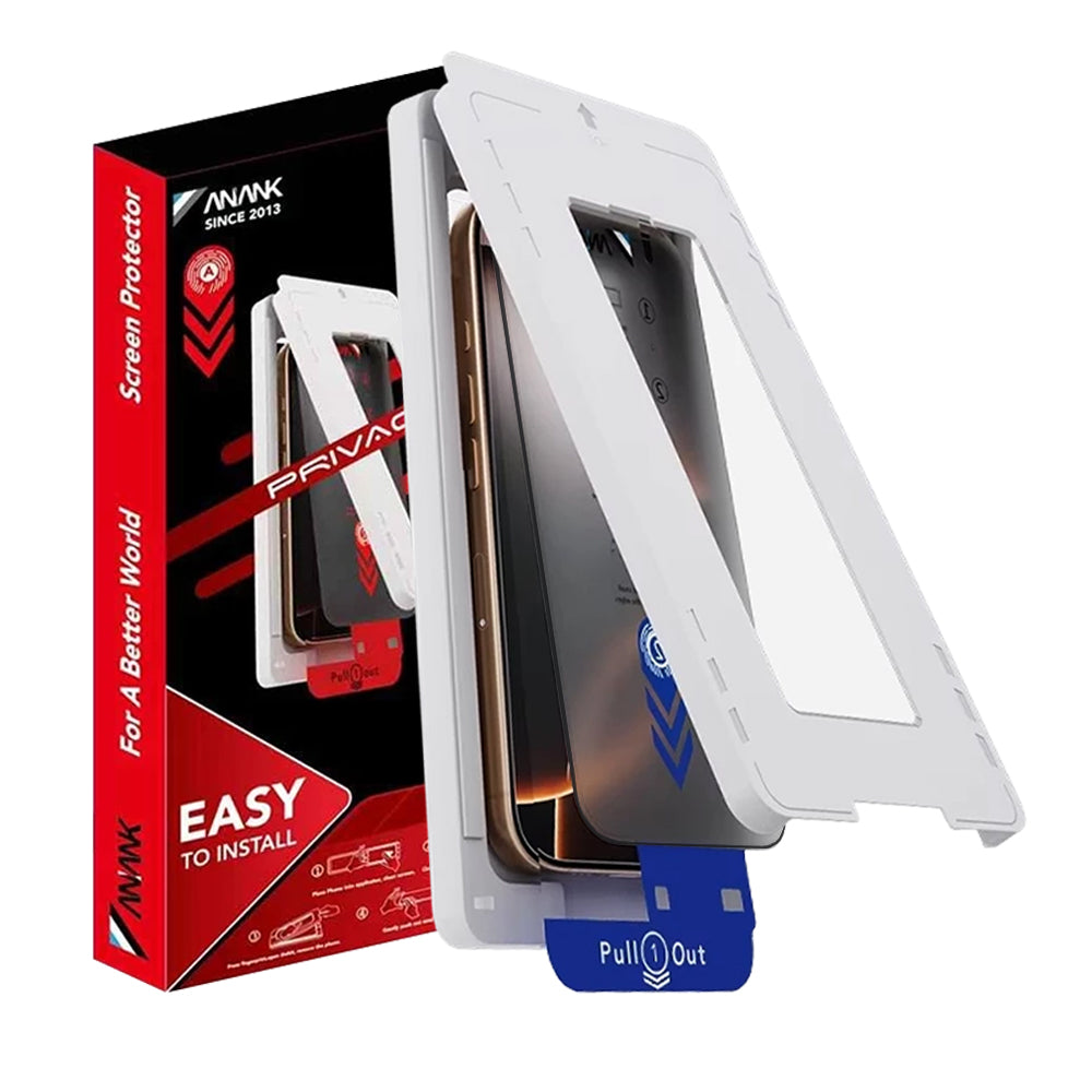 Protector de pantalla Privacy Anank 2X Reforzado para Apple iPhone 16 Pro Max, Vidrio Templado, Pegamento Completo, 2.5D