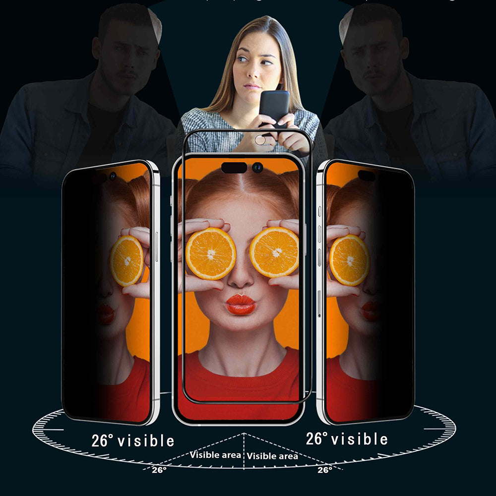 Protector de pantalla Privacy Anank 3X Reforzado para Apple iPhone 15 Pro Max, Vidrio Templado, Pegamento Completo, 2.5D