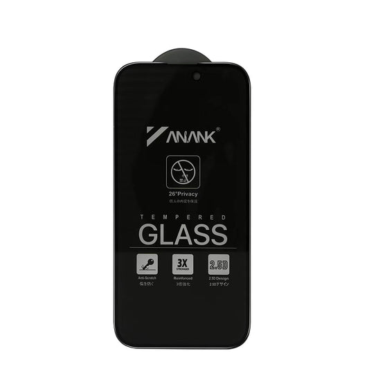 Protector de pantalla Privacy Anank 3X Reforzado para Apple iPhone 16 Pro Max, Vidrio Templado, Pegamento Completo, 2.5D