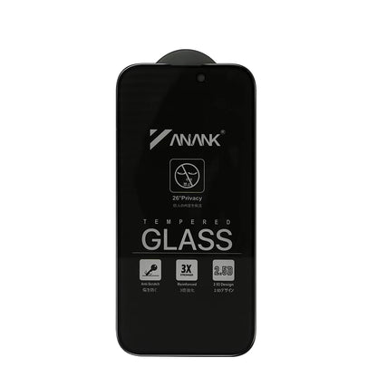 Protector de pantalla Privacy Anank 3X Reforzado para Apple iPhone 16, Vidrio Templado, Pegamento Completo, 2.5D