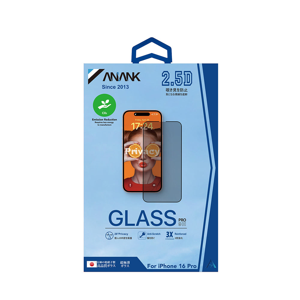Protector de pantalla Privacy Anank 3X Reforzado para Apple iPhone 16, Vidrio Templado, Pegamento Completo, 2.5D
