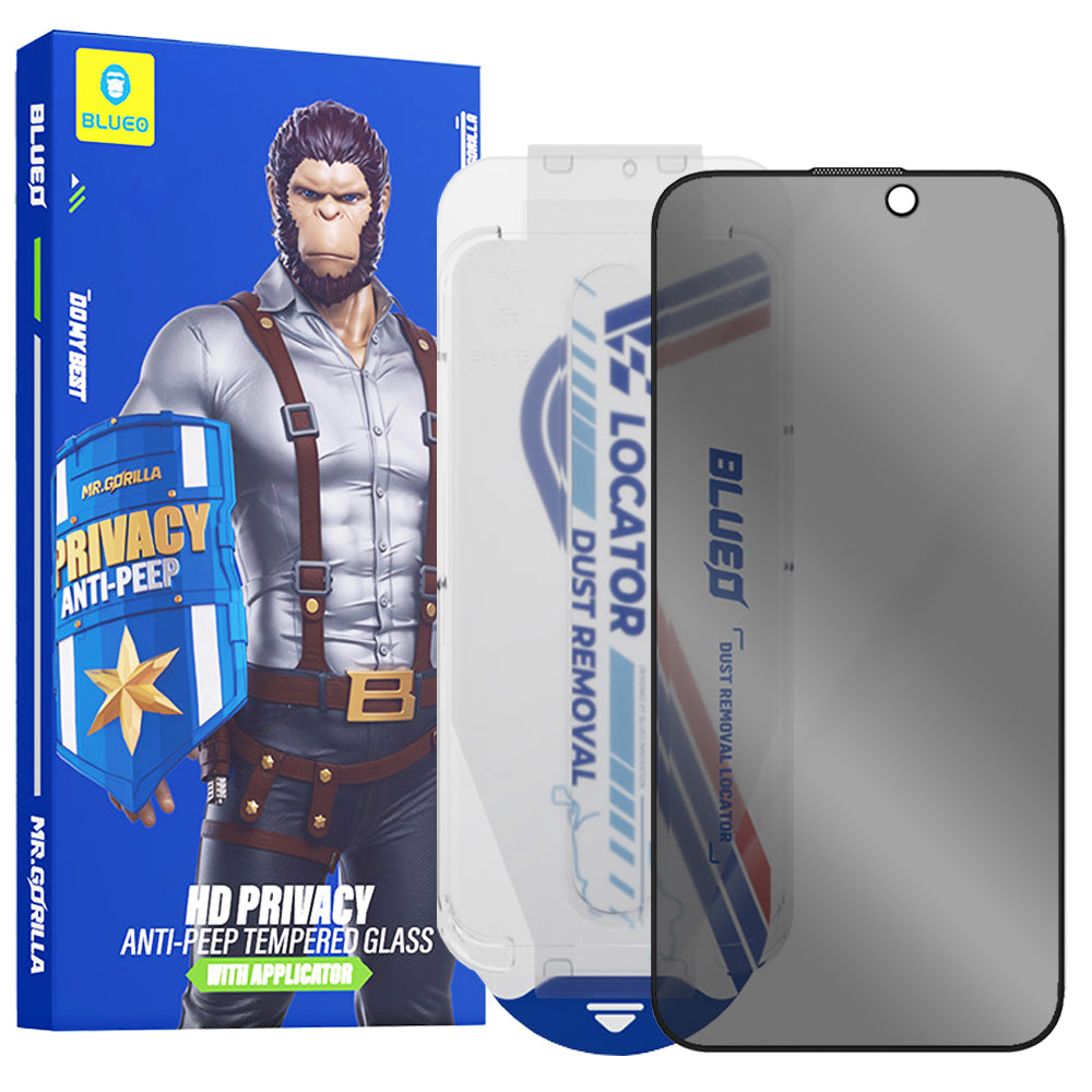 Protector de pantalla Privacy Blueo Anti-Peep Applicator Pro para Apple iPhone 15 Pro Max, vidrio templado, adhesivo completo