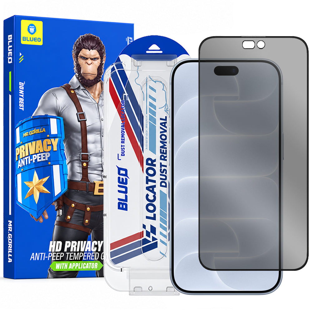 Protector de pantalla Privacy Blueo Anti-Peep Applicator Pro para Apple iPhone 18 Pro, vidrio templado, adhesivo completo
